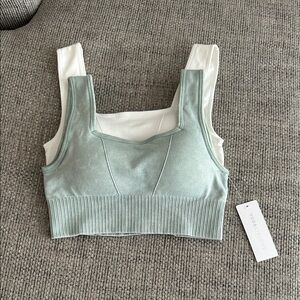 Yogalicious Mint Green and White Layered Crop Top